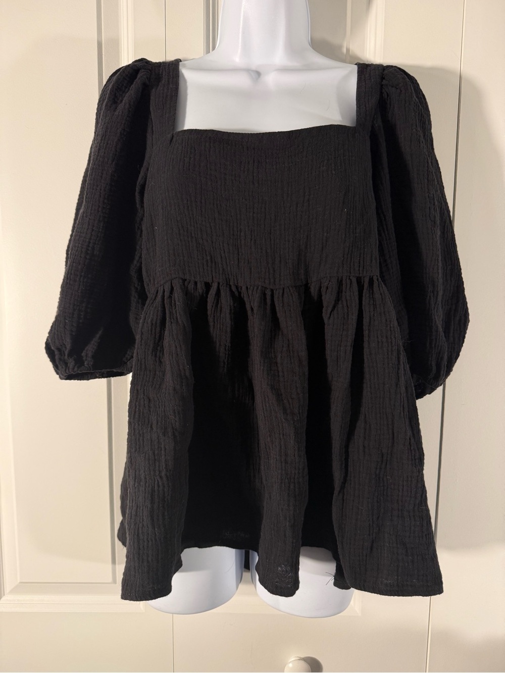 ASOS Black Square Neck Puff Sleeve Tunic